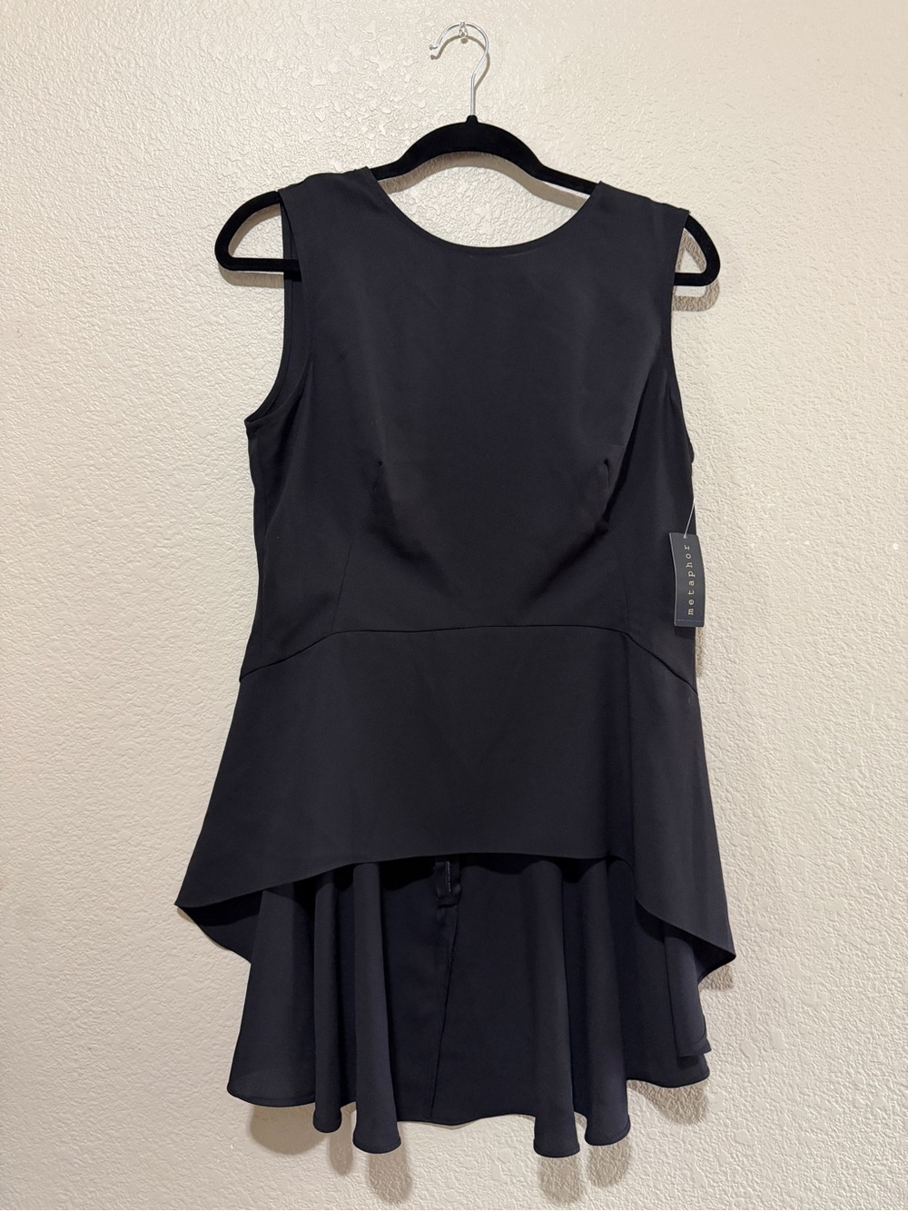 NWT Metaphor Black Sleeveless Peplum Top High Low Ruffle Hem Blouse Size M